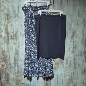 LuLaRoe Navy Floral Maxi Skirt with Solid Navy Pencil Skirt